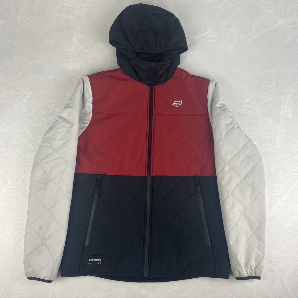 Fox Racing Puffer Jacket Mens Medium Red Black Motorcycle Hooded Full Zip